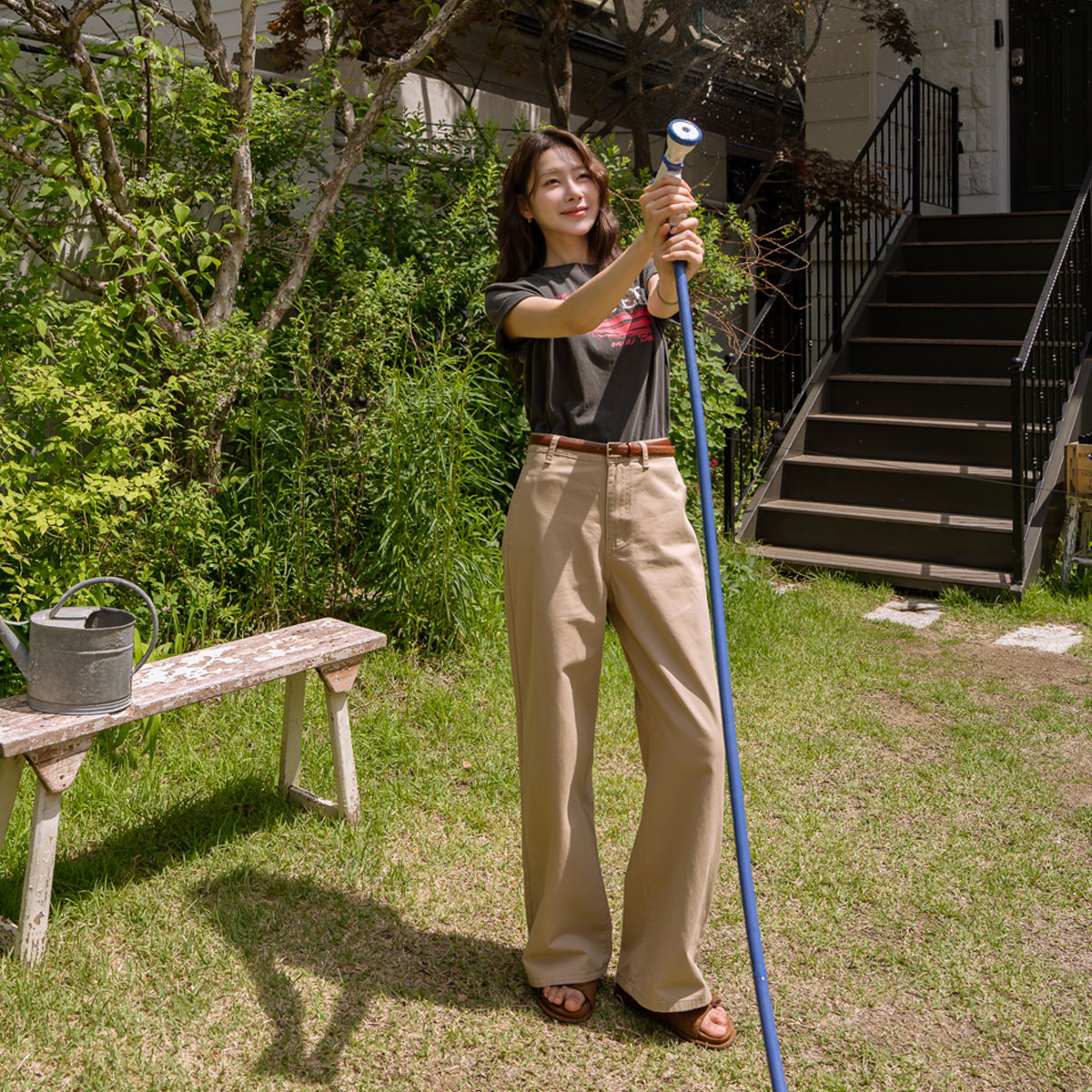 Slim pocket wide cotton pants