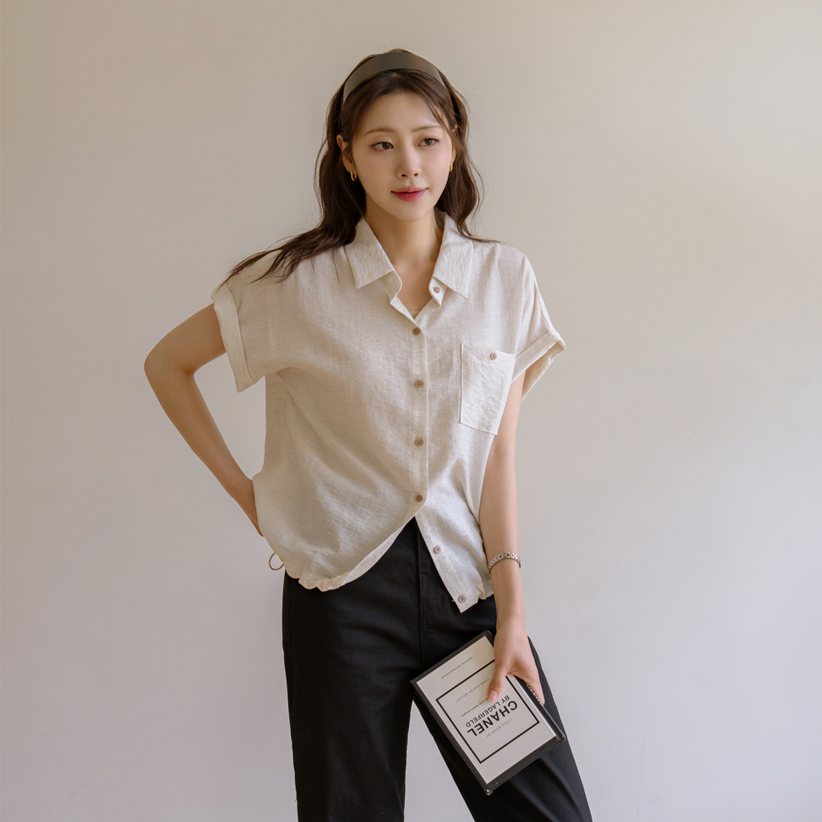 Linen String Hem Short Sleeve Shirt