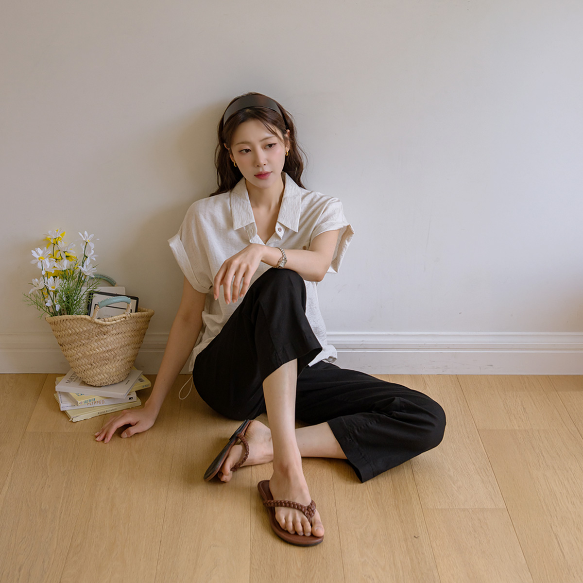Linen String Hem Short Sleeve Shirt