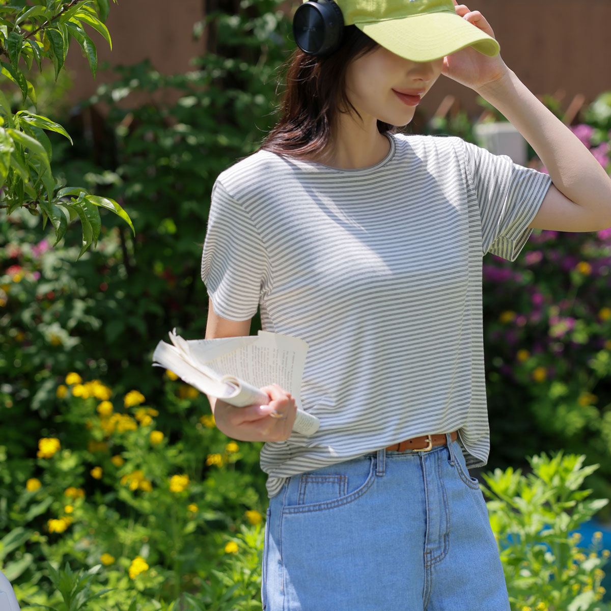 Soft-touch striped short-sleeve tee