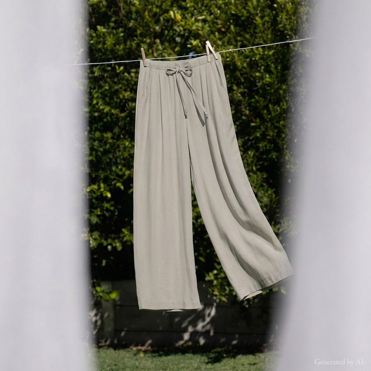 <b>[Summer Pants/Hair band][Made]</b> Flowy Linen Adjustable Pintuck Wide Pants