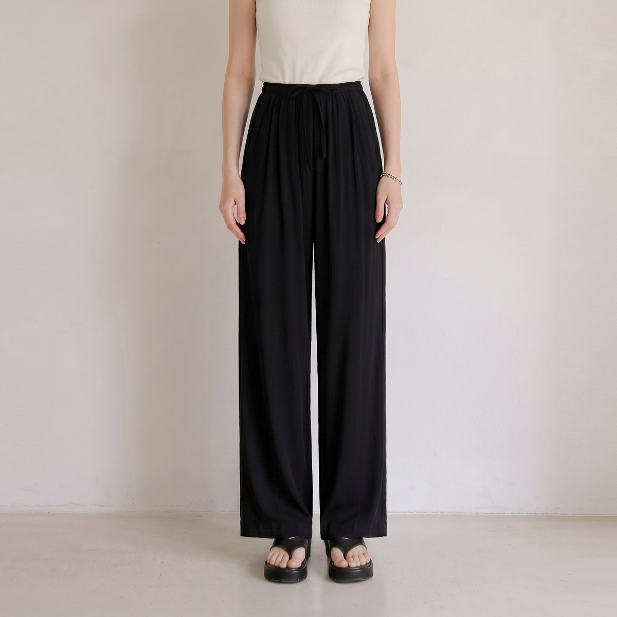 <b>[Summer Pants/Hair band][Made]</b> Flowy Linen Adjustable Pintuck Wide Pants