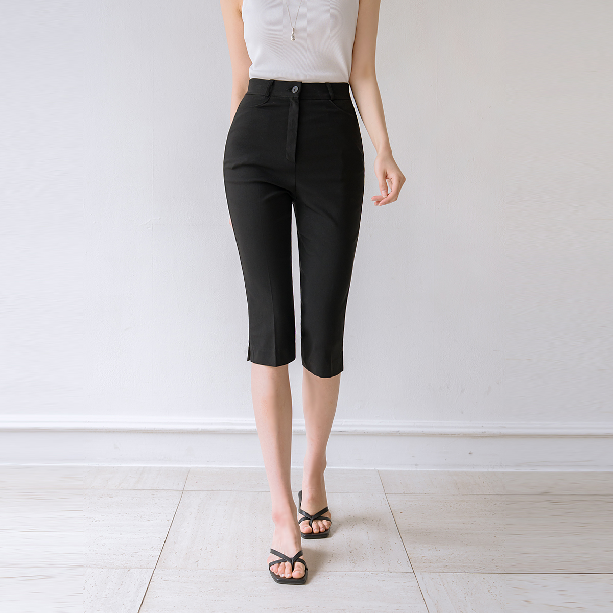 <b>[Extra Length/Stretch Spandex/Capri Pants][Made]</b> Summer Spandex Capri Slit Pants