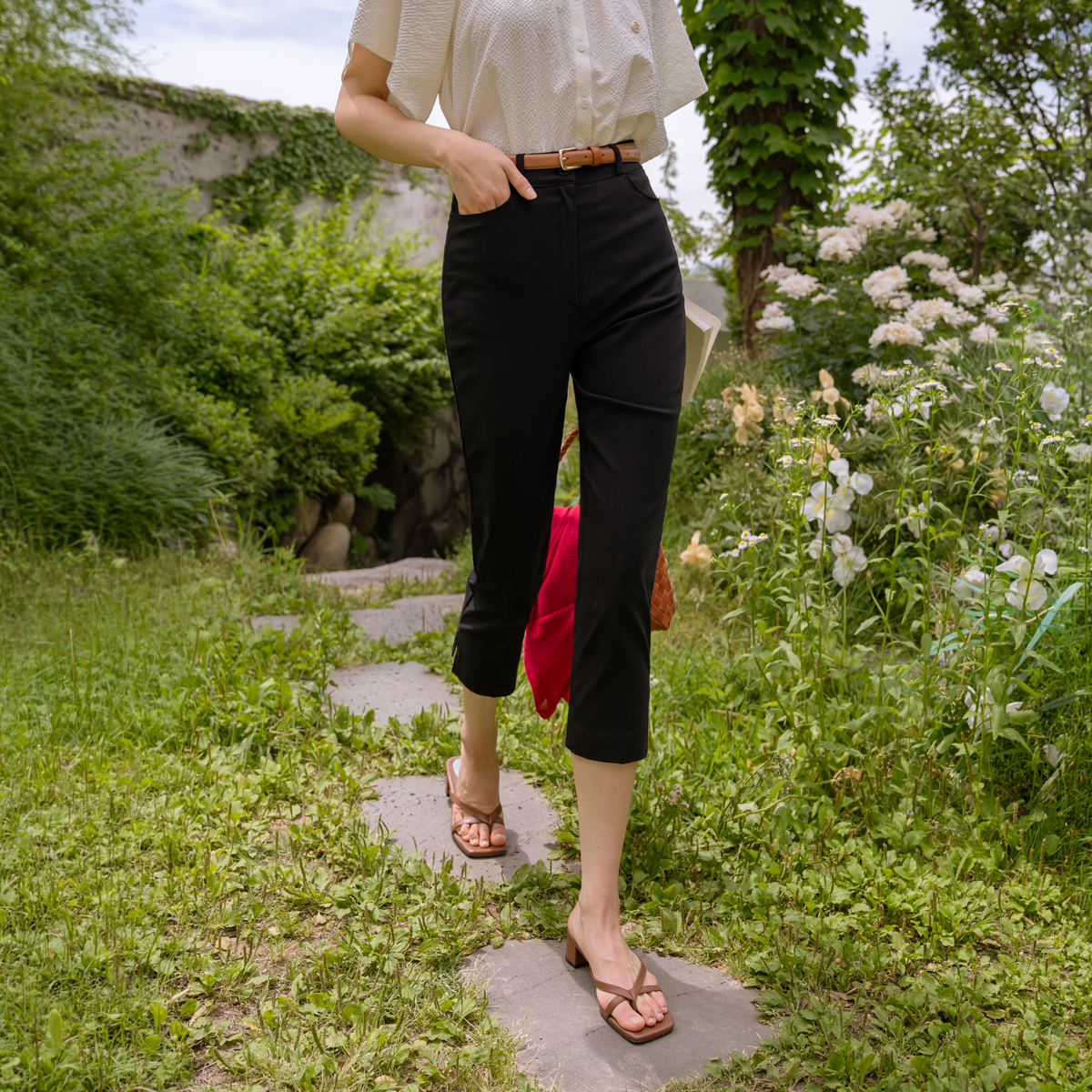 <b>[Extra Length/Stretch Spandex/Capri Pants][Made]</b> Summer Spandex Capri Slit Pants