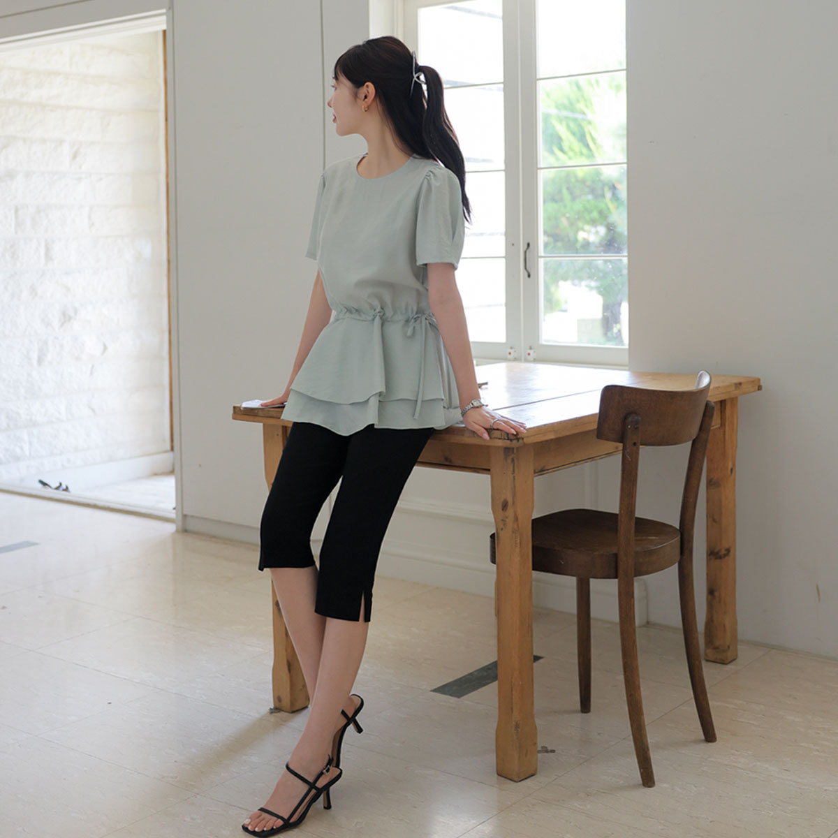 Double-hemmed string blouse