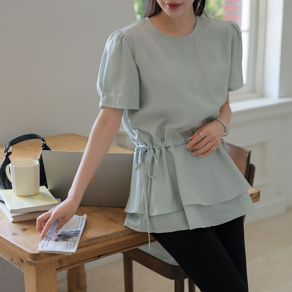 Double-hemmed string blouse