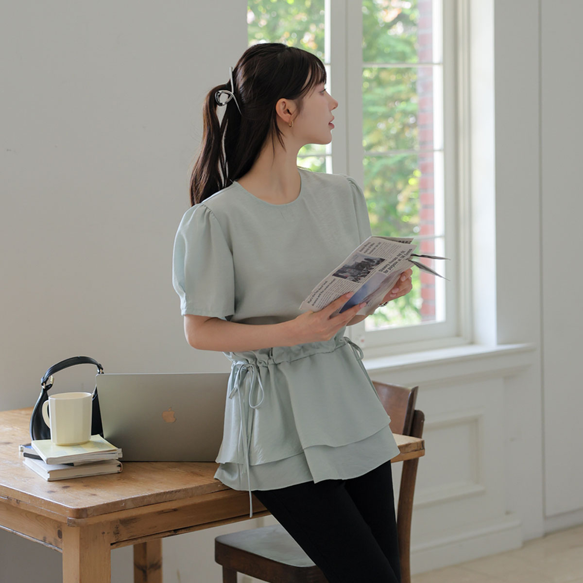 Double-hemmed string blouse