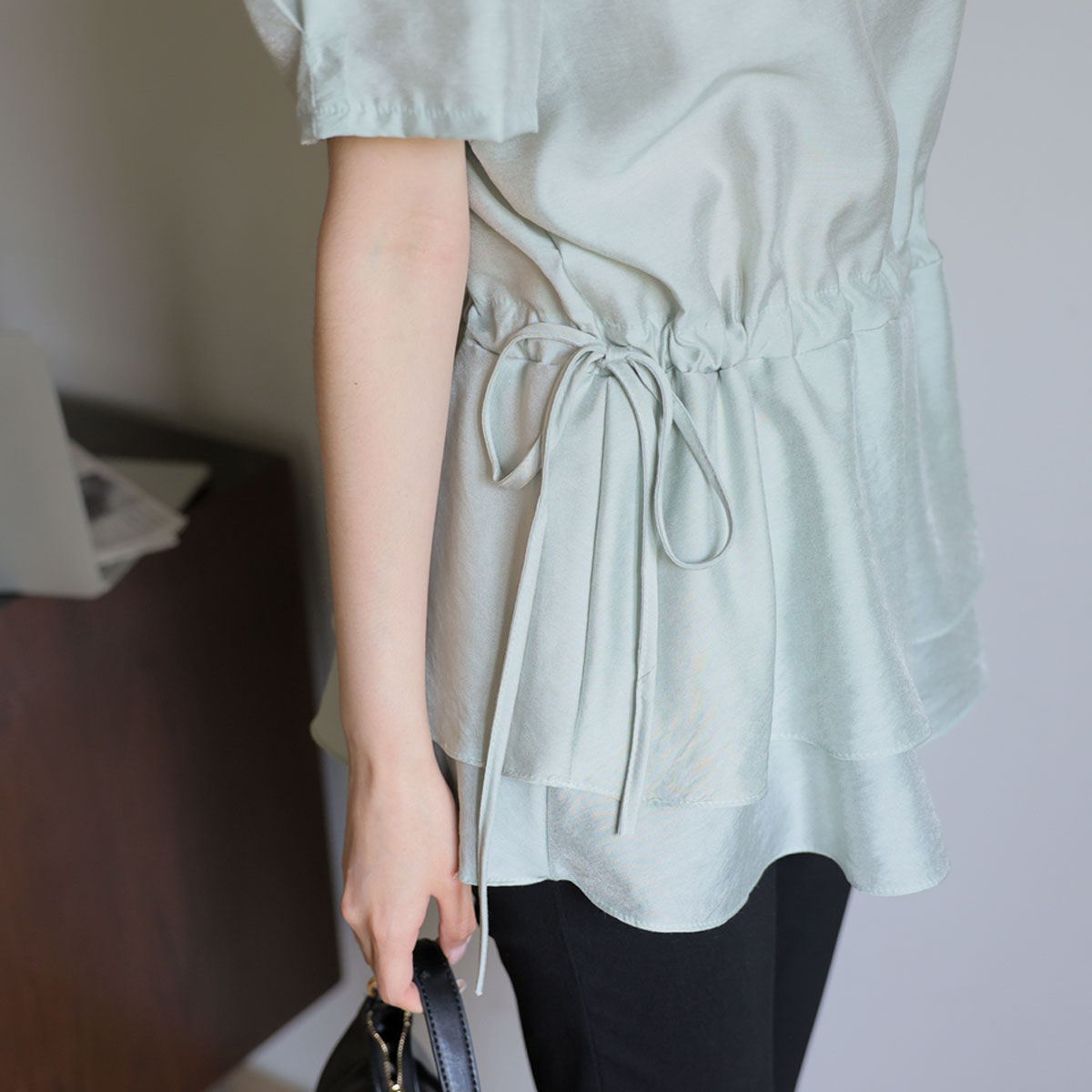 Double-hemmed string blouse