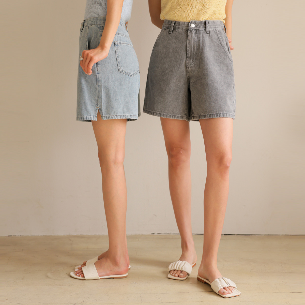 Slit Light Cool Denim Shorts