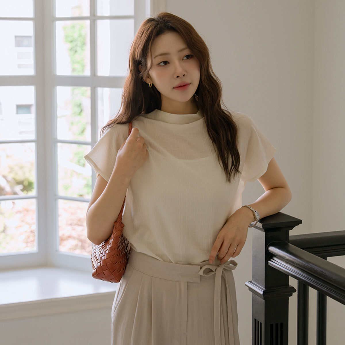 Cap sleeve sheer blouse