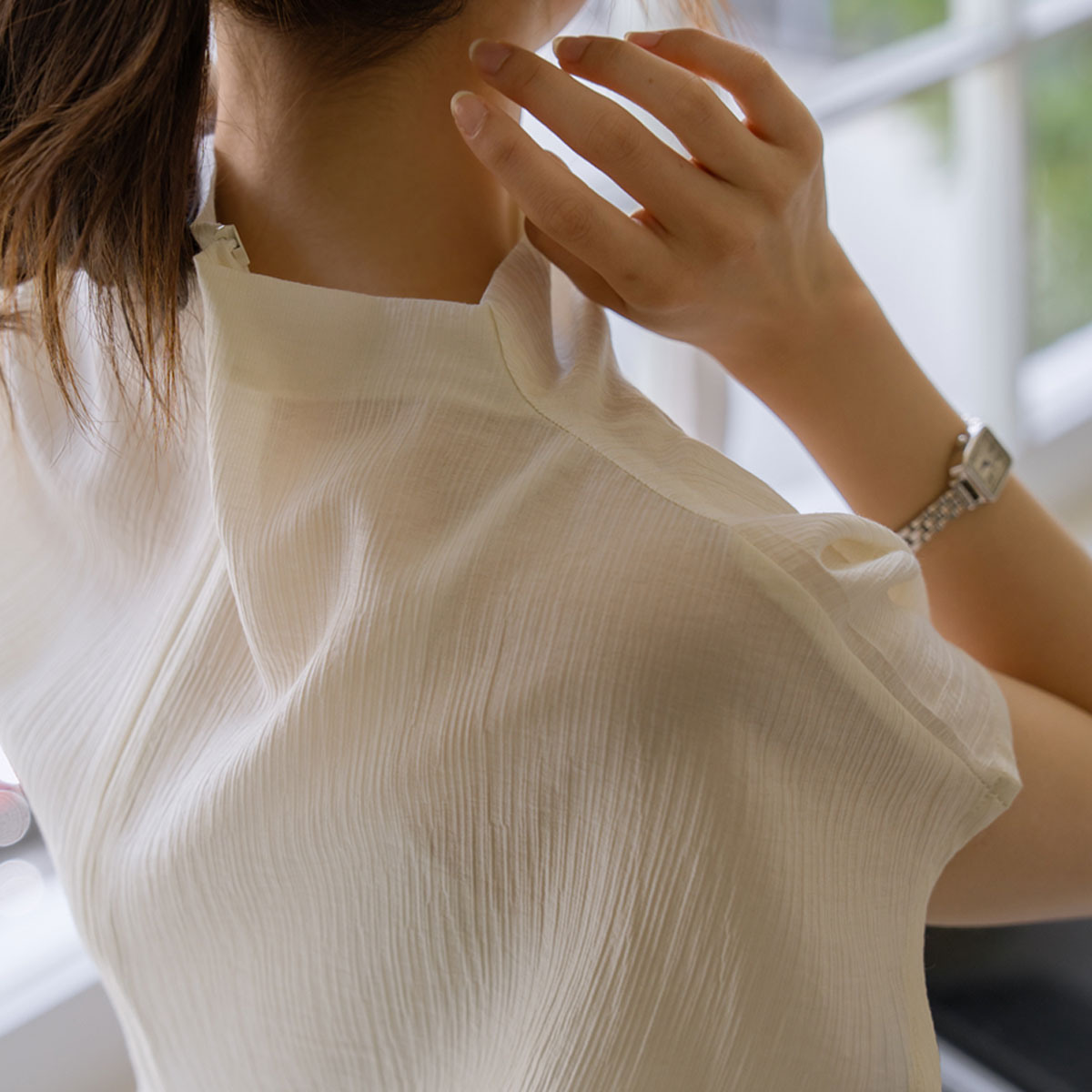 Cap sleeve sheer blouse