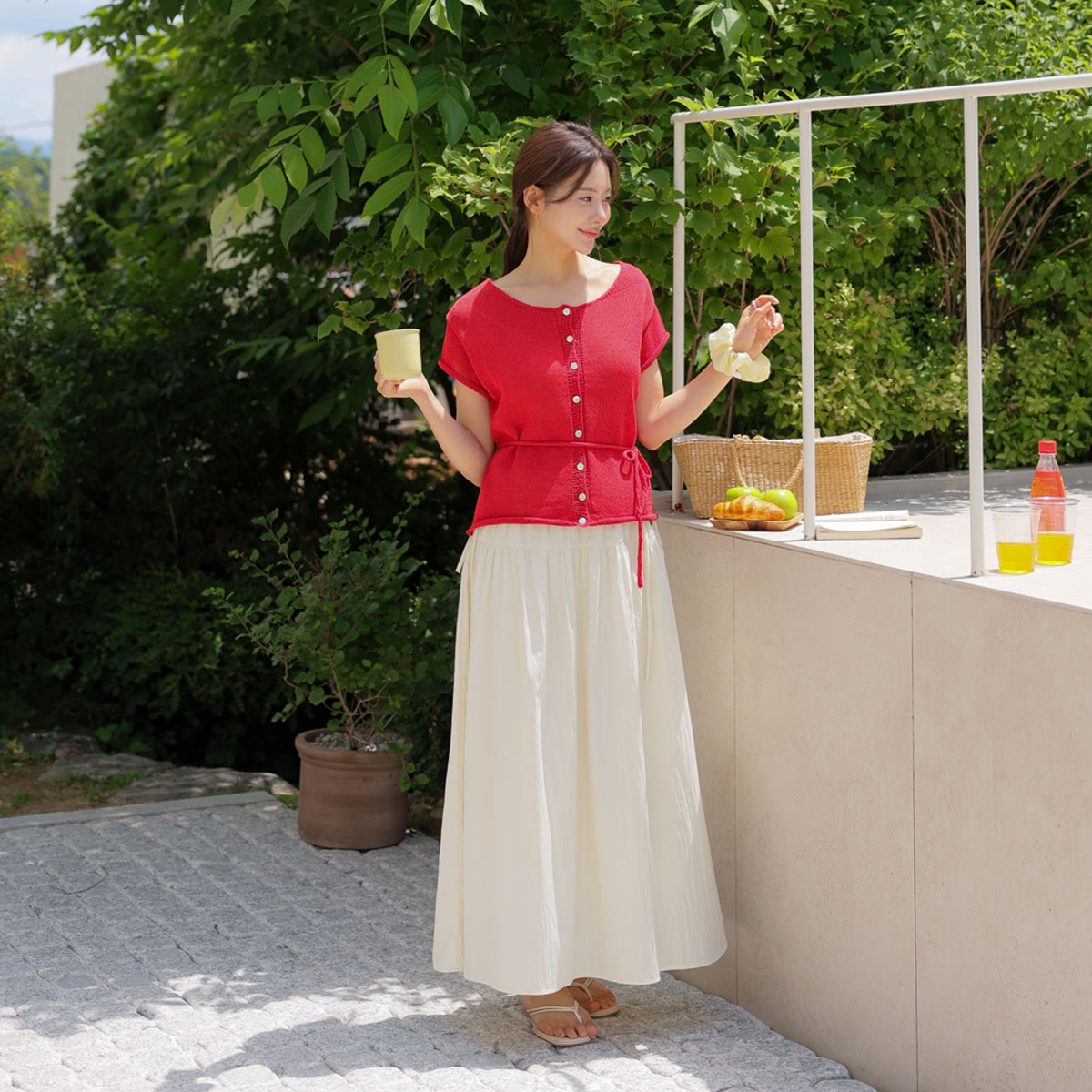 <b>[Maxi Skirt/Adjustable Waist/Body Shape Coverage][Made]</b> Love Embroidery Adjustable Flare Skirt