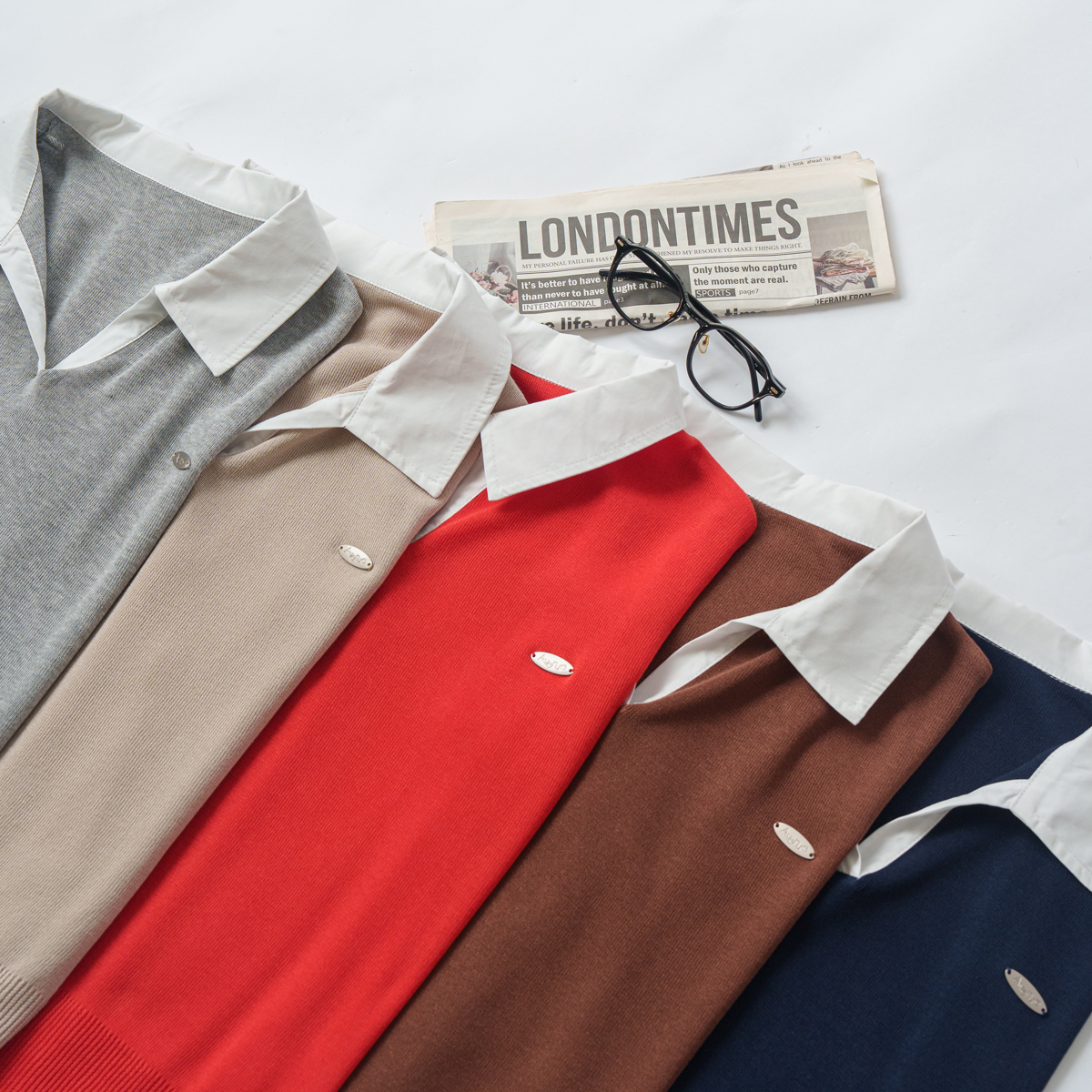 Contrast collar cap sleeve knit