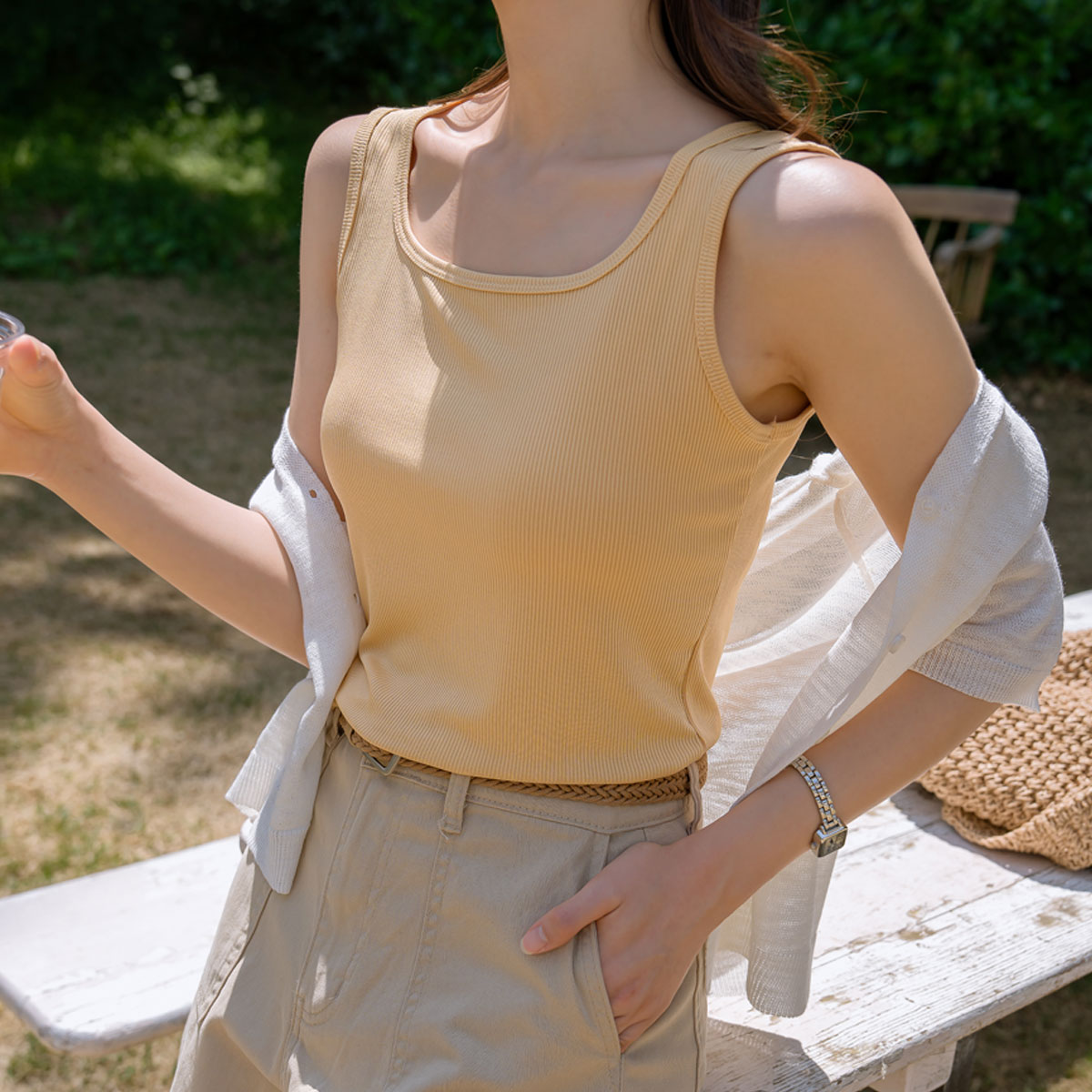 <b>[Special 2-Piece Deal]</b> Easy Fit Square Ribbed Sleeveless Top