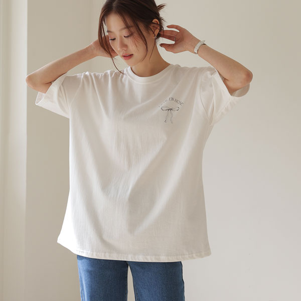 rose loose fit ribbon t-shirt