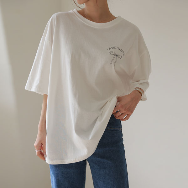 rose loose fit ribbon t-shirt