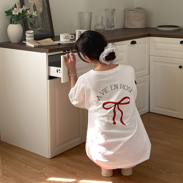 rose loose fit ribbon t-shirt