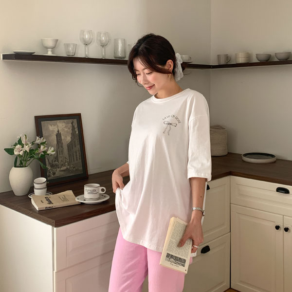rose loose fit ribbon t-shirt