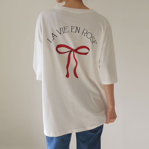 rose loose fit ribbon t-shirt