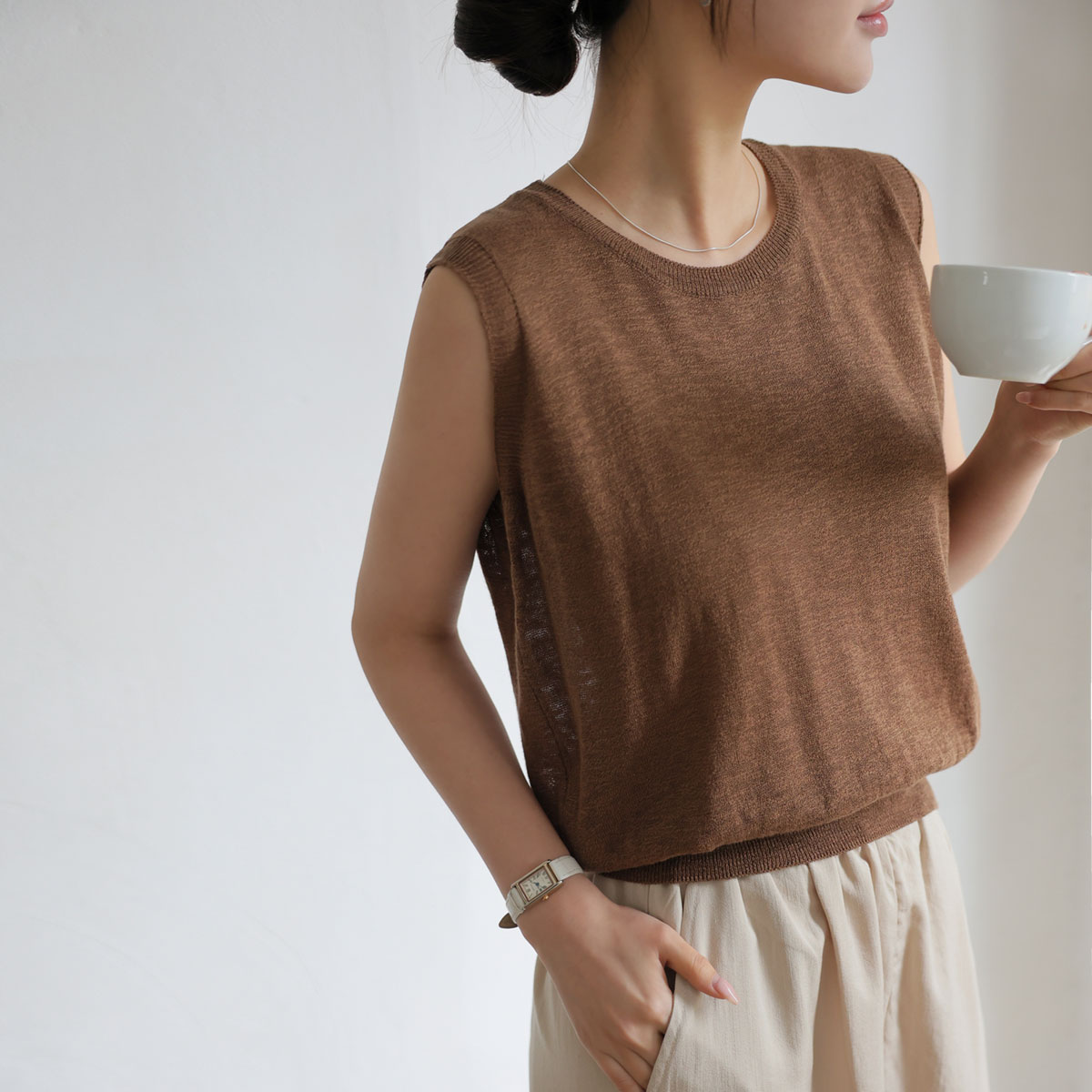 <b>[Limited Time Sale]</b> Linen Clean Fit Sleeveless Knit