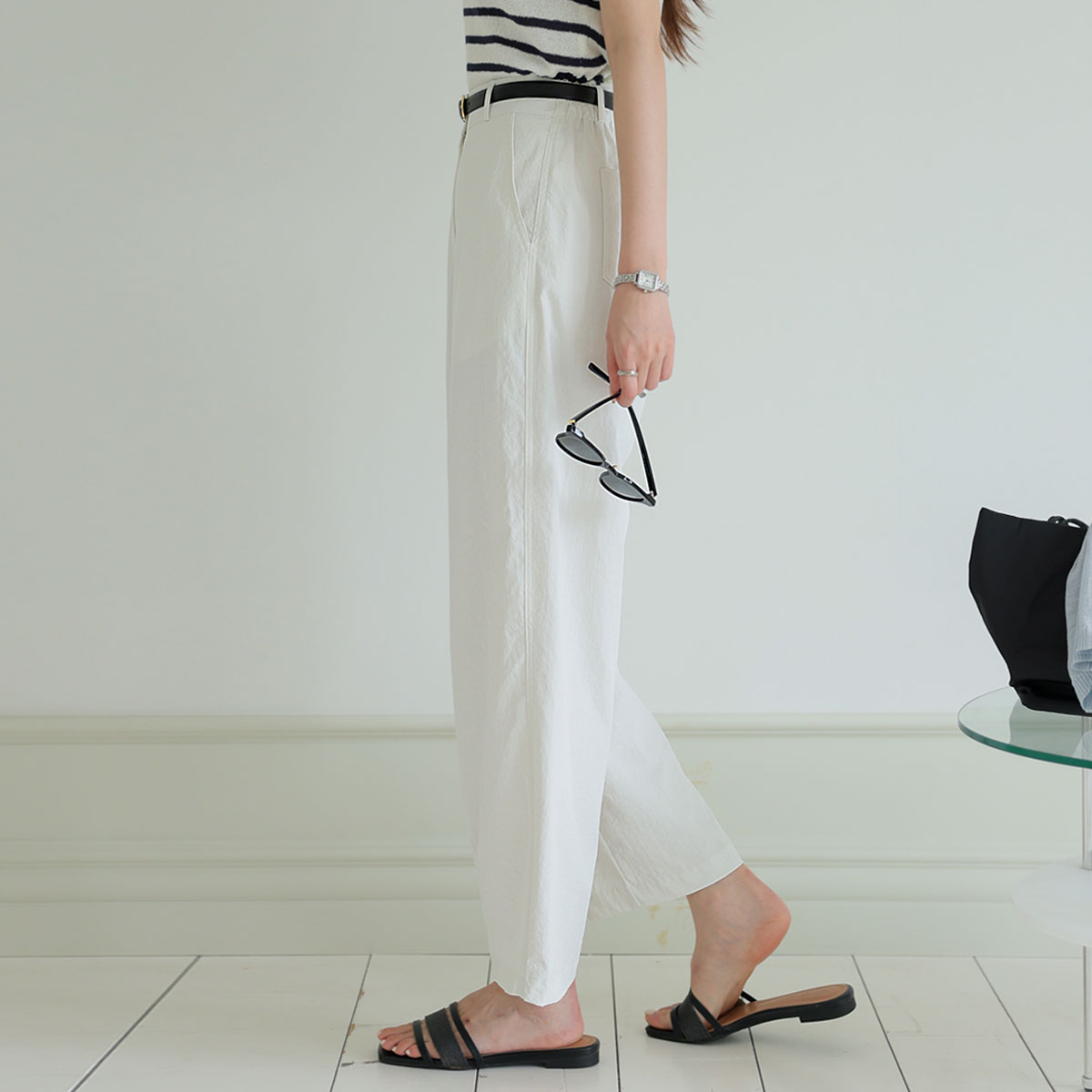 Pintuck Cooling Light Cotton Baggy Pants