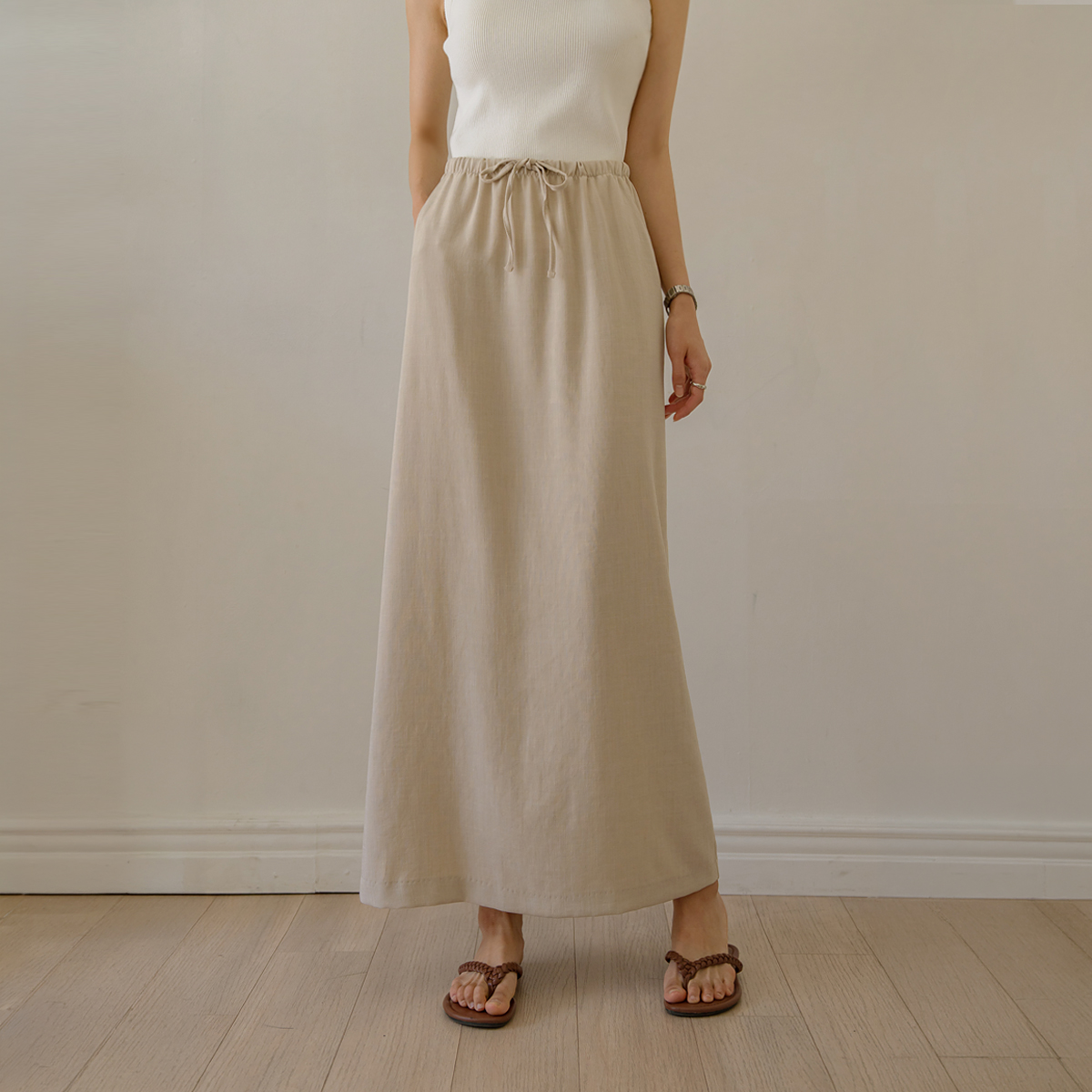<b>[Made]</b> Linen-like Flowy Maxi Skirt