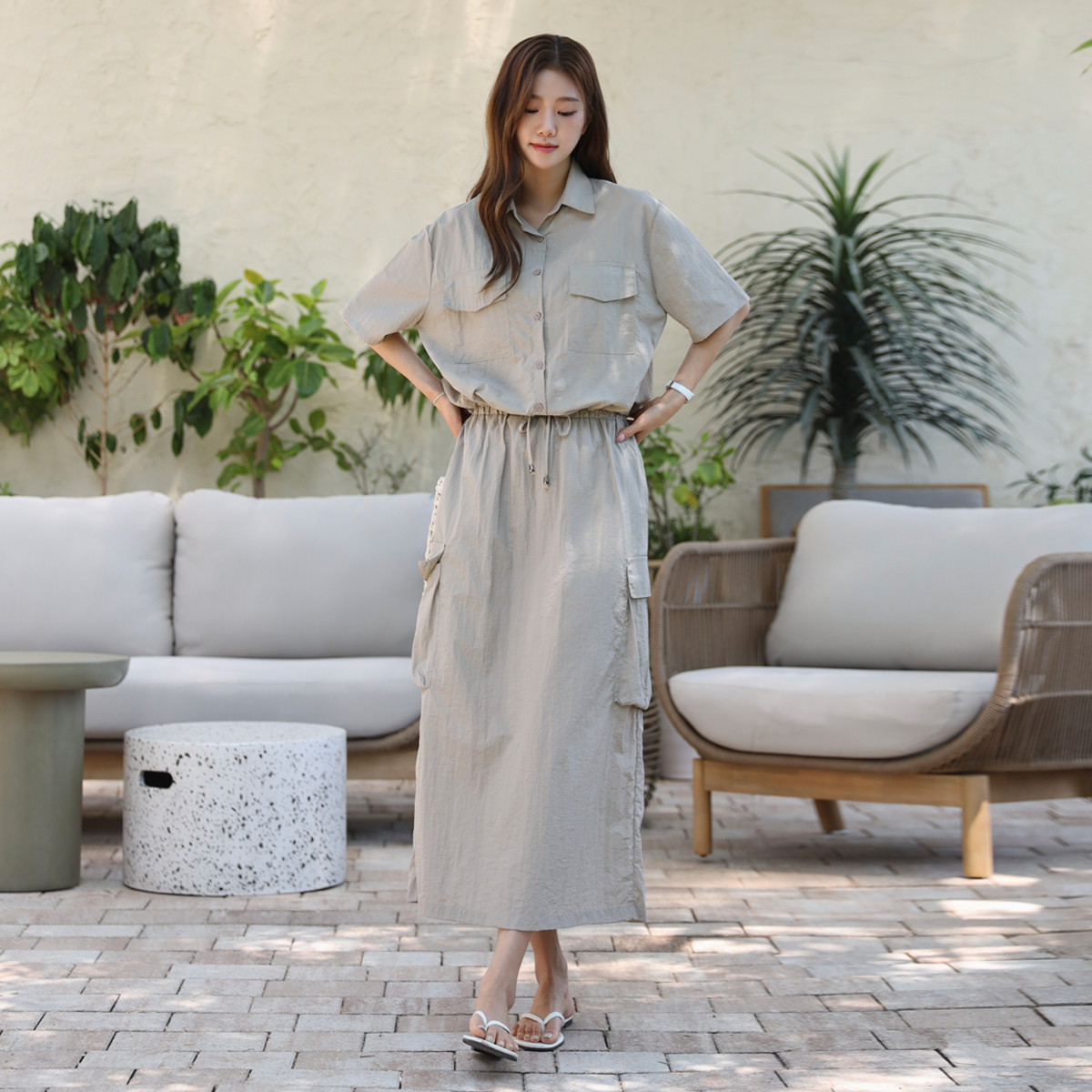 <b>[Over 10,000 Sold✨/Great Value/Feather-like Weight]</b> Windy Rustle Cargo Skirt Set