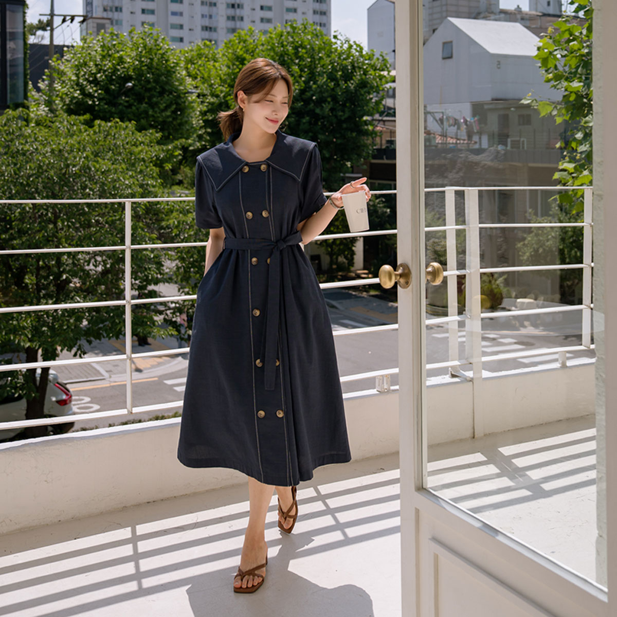 <b>[Summer Wedding Guest Look][Made]</b> Linen Double Trench One Piece