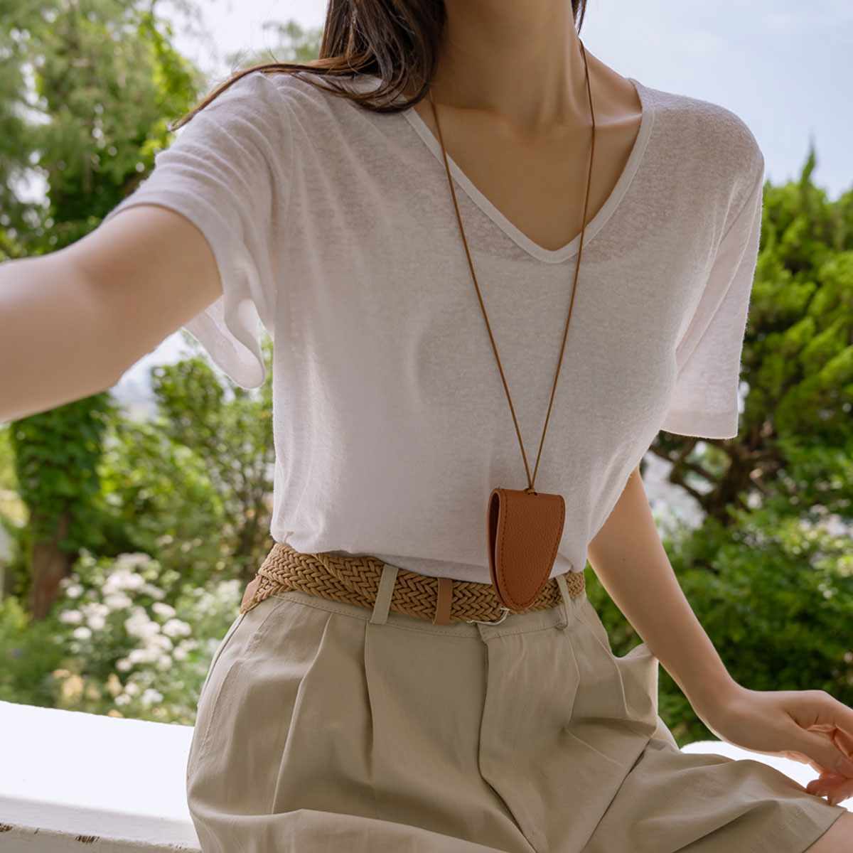Linen V-neck Short T-shirts