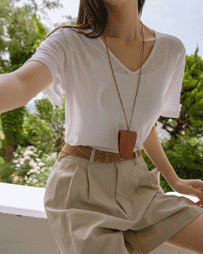 Linen V-neck Short T-shirts