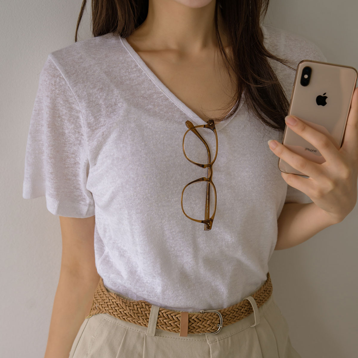 Linen V-neck Short T-shirts