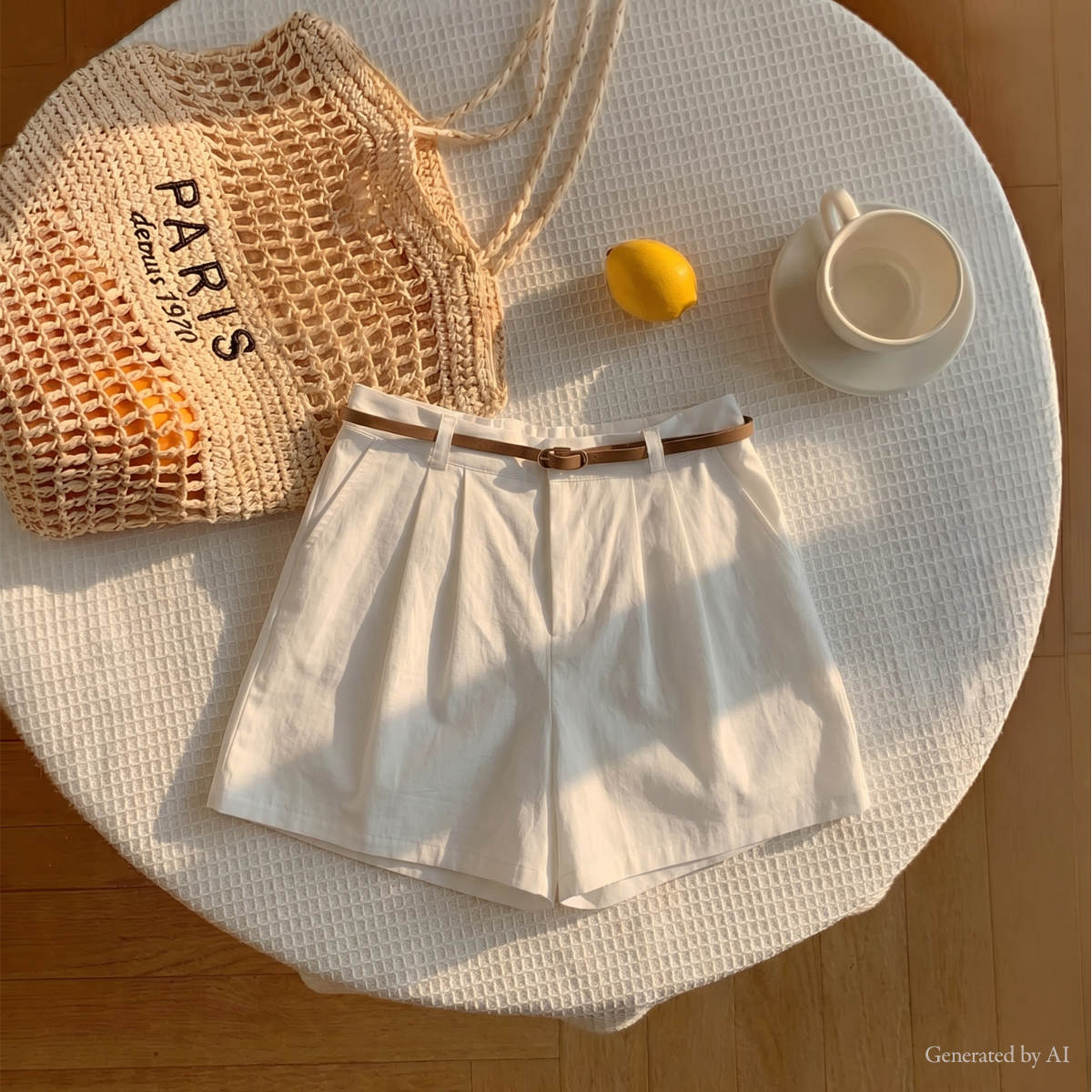 Two-pintuck cotton belt set shorts