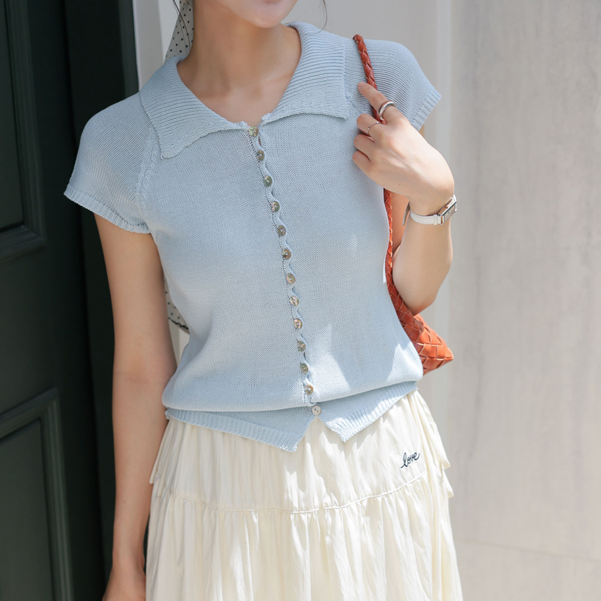 Summer Wave Button Cap Sleeve Knit