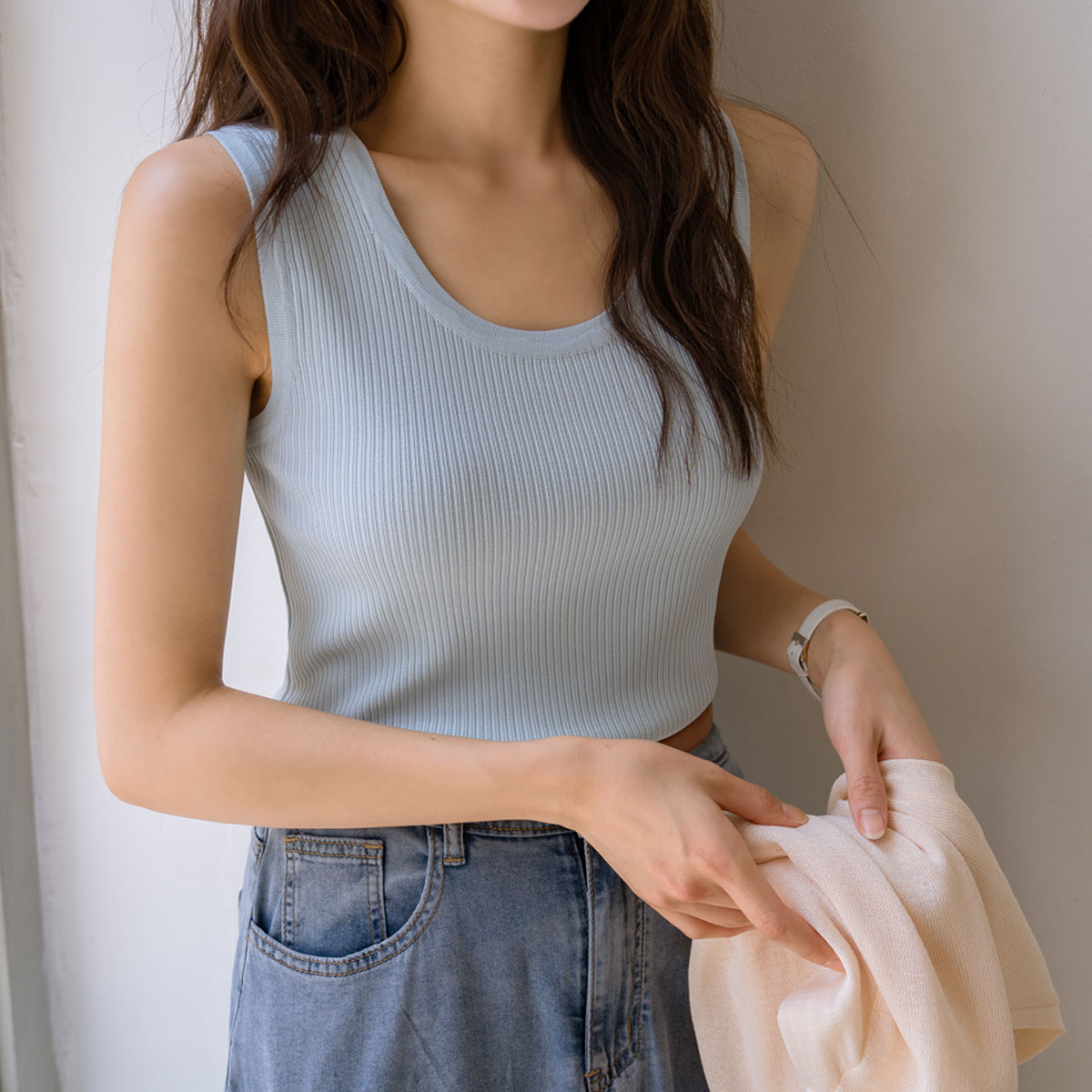 Flowy ribbed cool sleeveless knit
