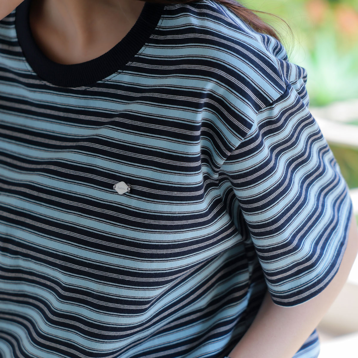pendant striped short-sleeve sweatshirt