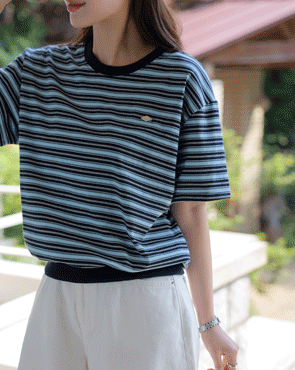 pendant striped short-sleeve sweatshirt