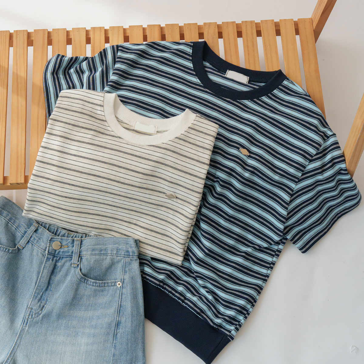 pendant striped short-sleeve sweatshirt
