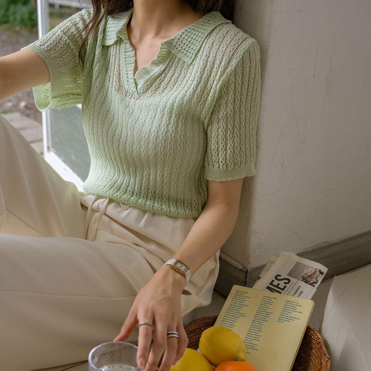 Pantone Eyelet Collar Knit