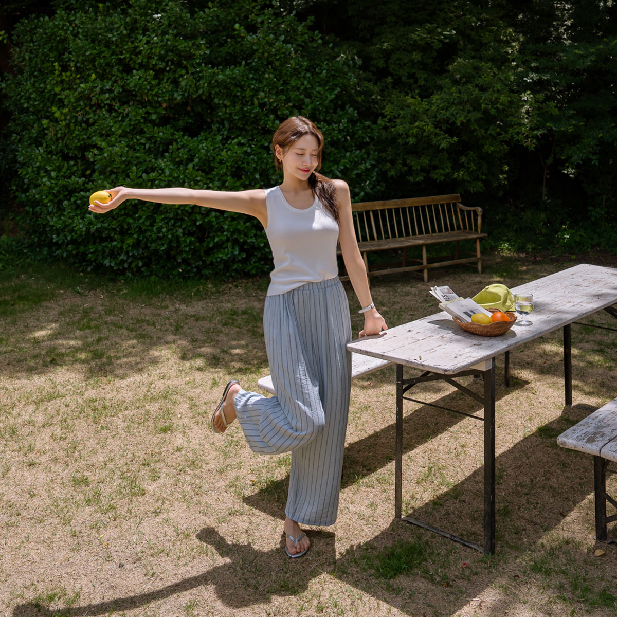 Cool Stripe Wide Elastic Pants