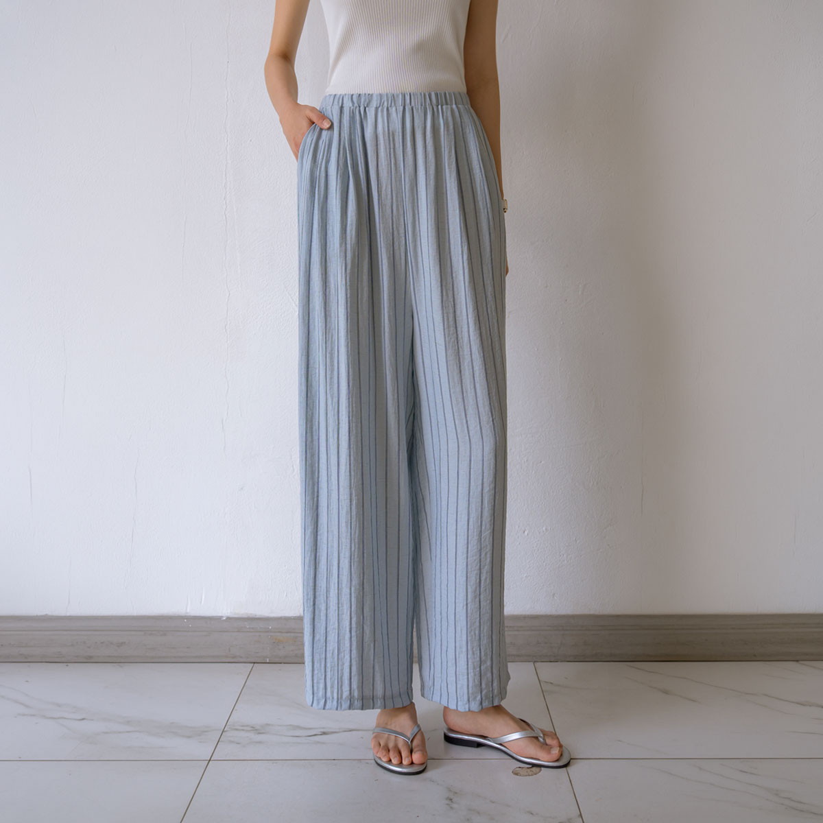 Cool Stripe Wide Elastic Pants