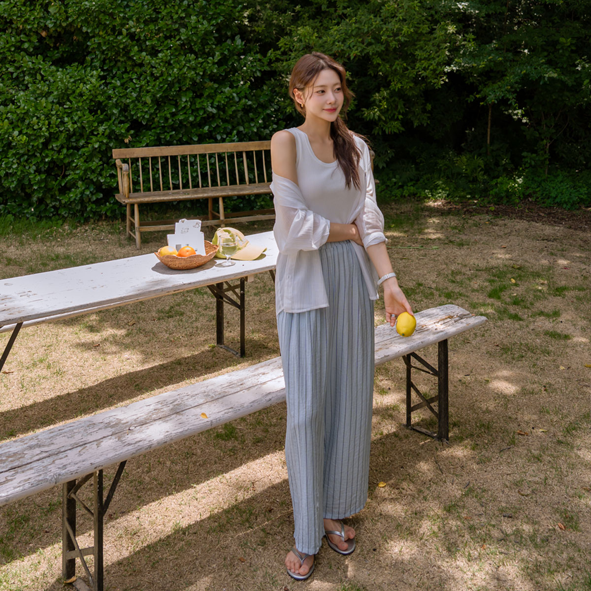 Cool Stripe Wide Elastic Pants