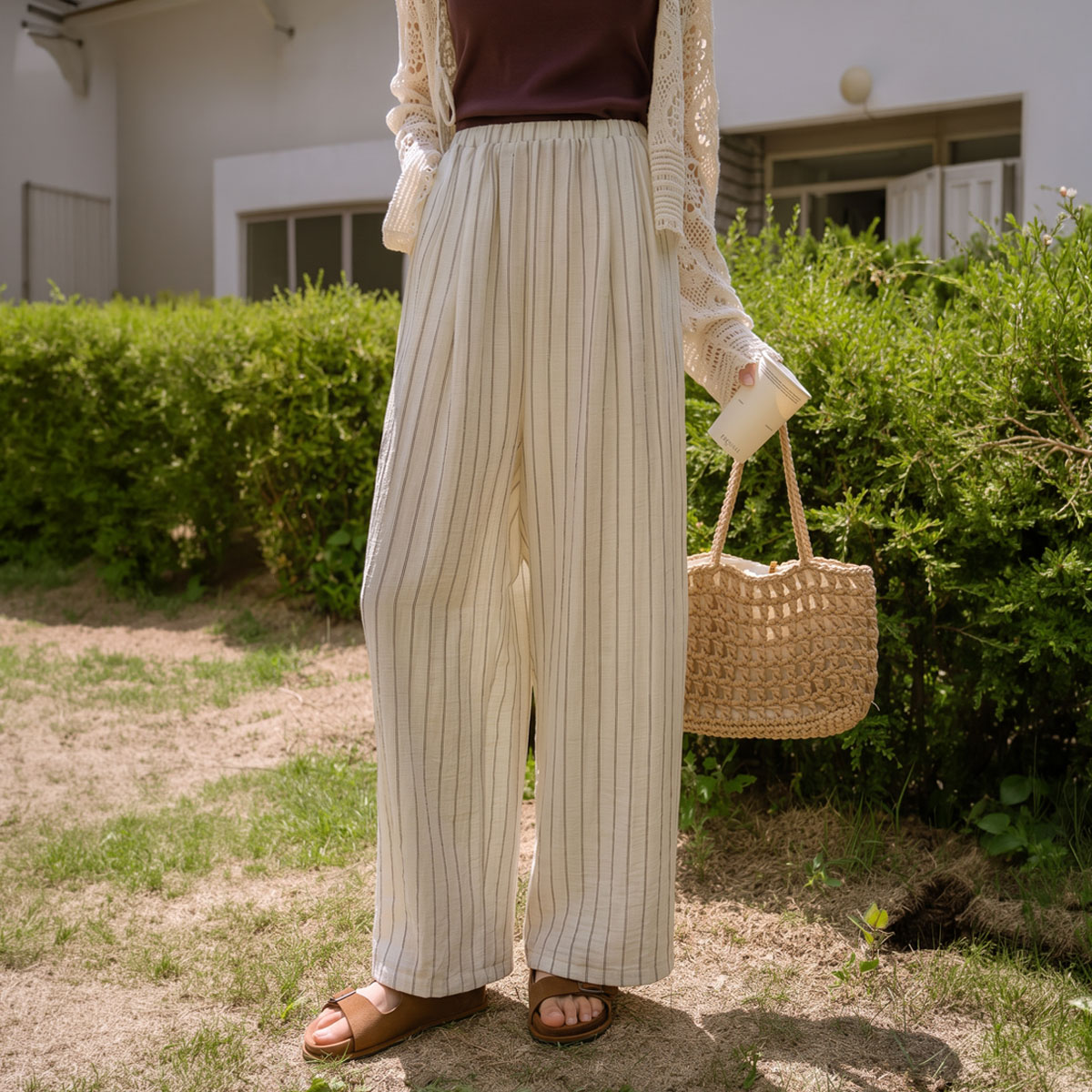 Cool Stripe Wide Elastic Pants