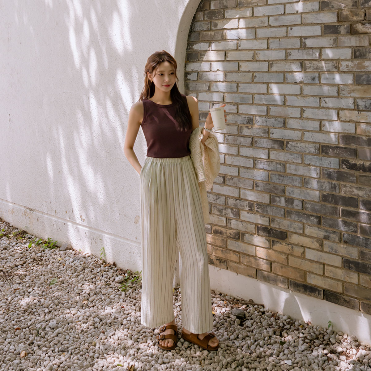Cool Stripe Wide Elastic Pants