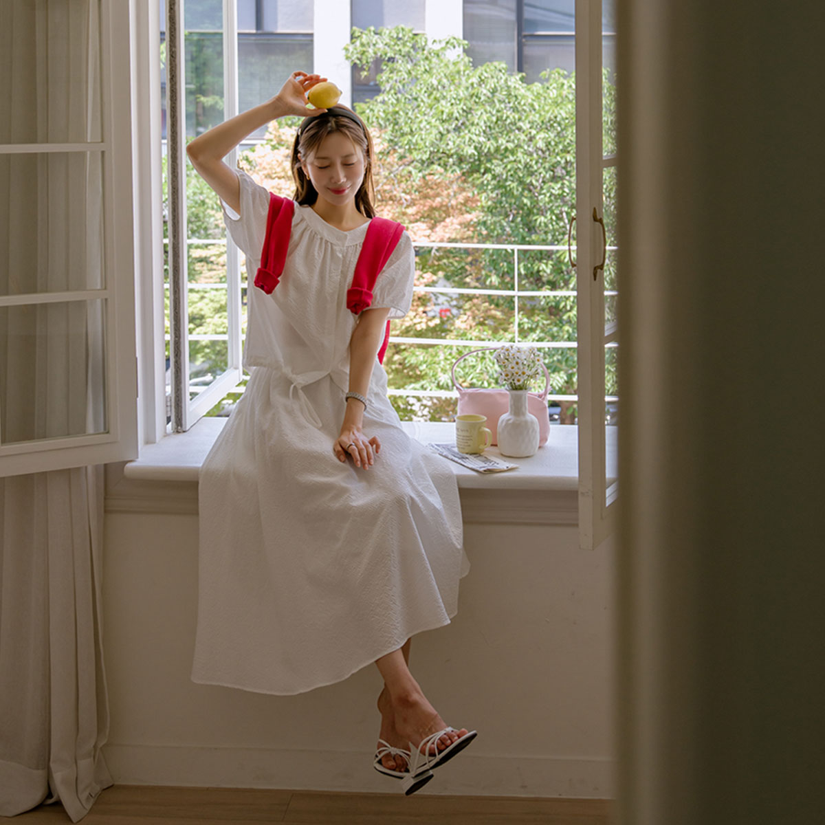 Seersucker Balloon Skirt Set
