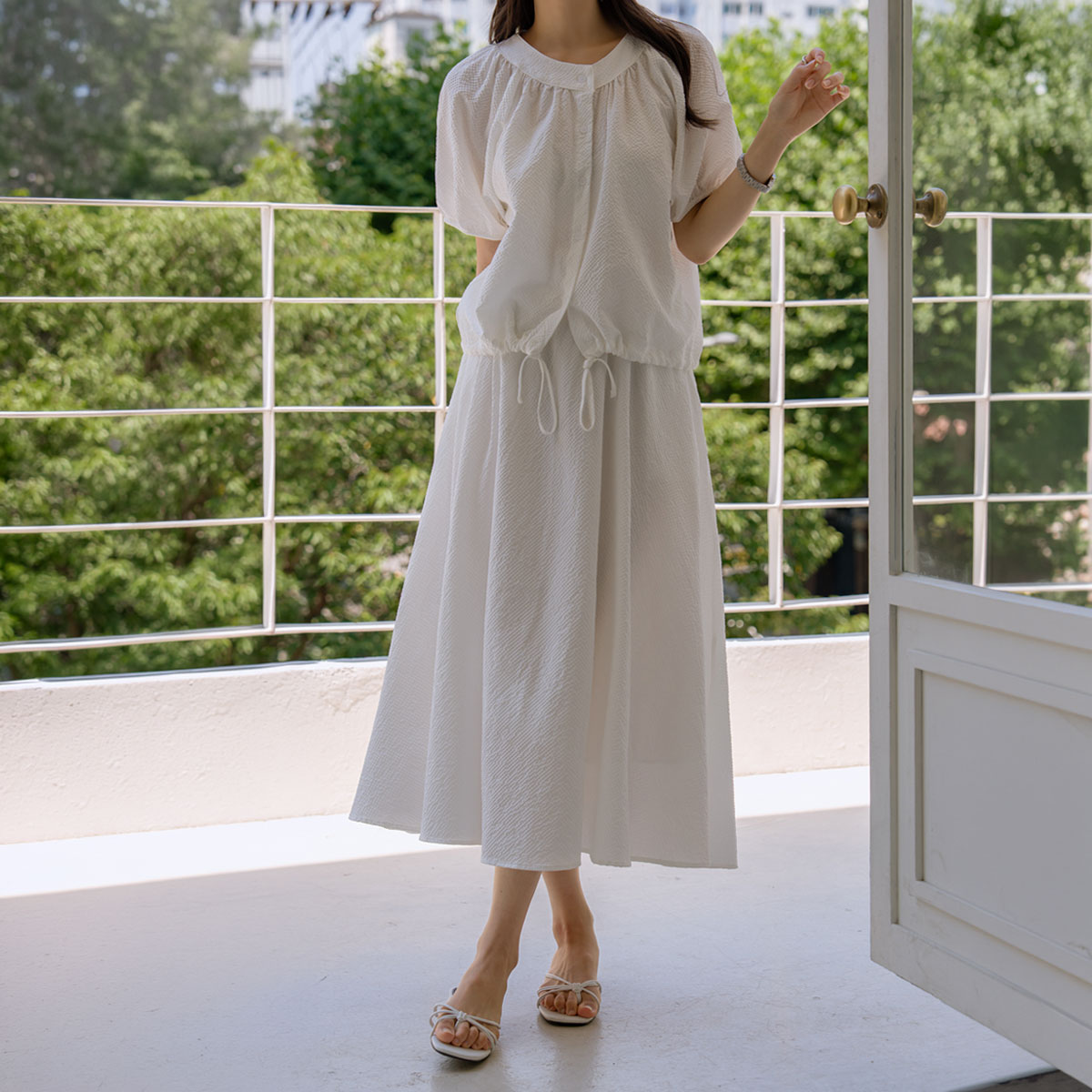 Seersucker Balloon Skirt Set
