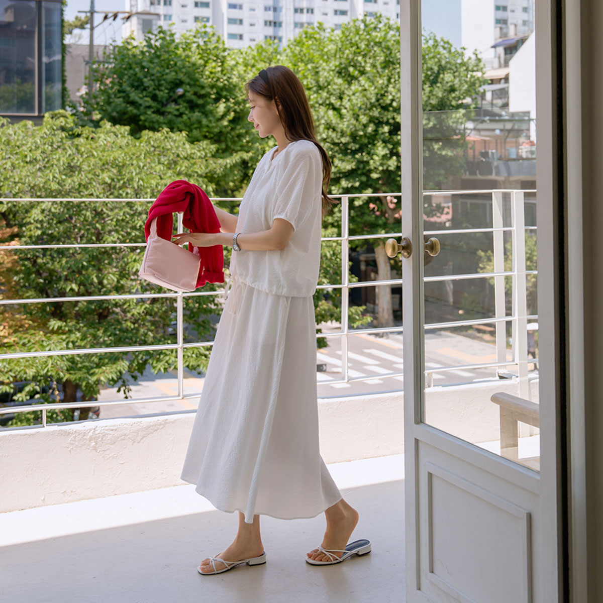 Seersucker Balloon Skirt Set