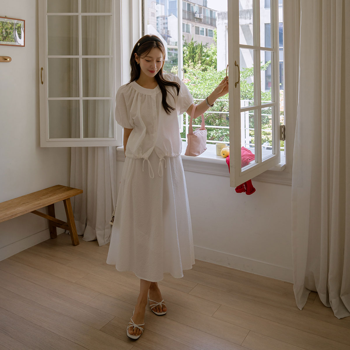 Seersucker Balloon Skirt Set