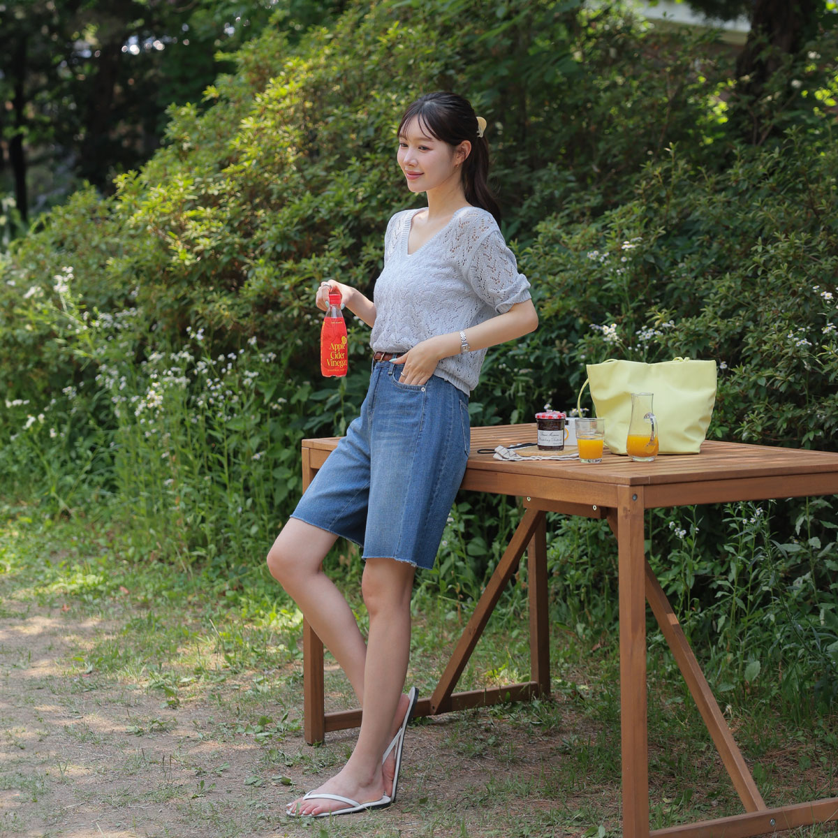 Cool illusion cut denim shorts