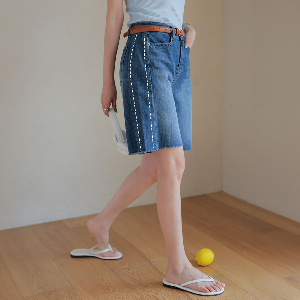 Cool illusion cut denim shorts