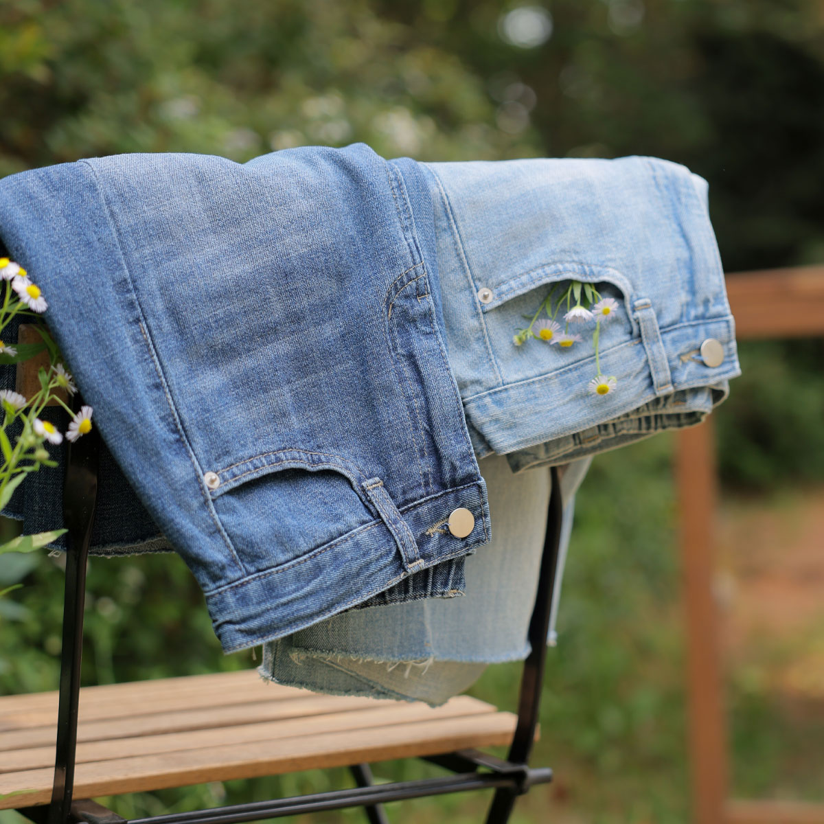 Cool illusion cut denim shorts